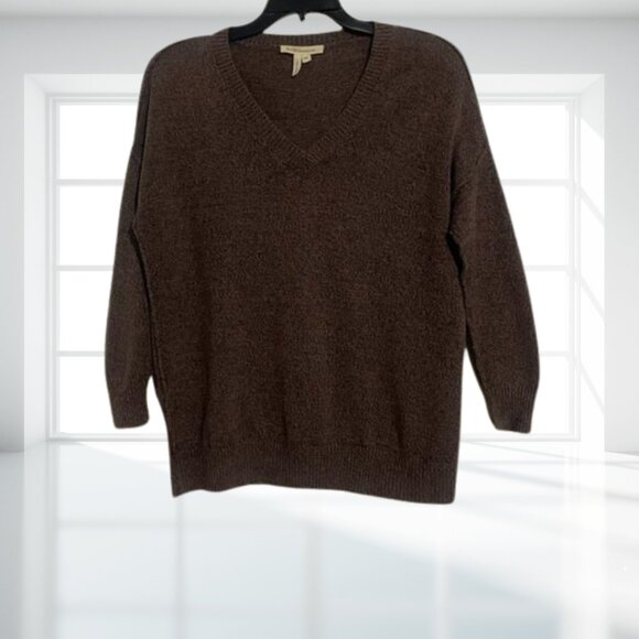 BCBGeneration Brown Tan Ribbed V-Neck Sweater, Exposed Seams, Size XXS - Cotton - Picture 2 of 14
